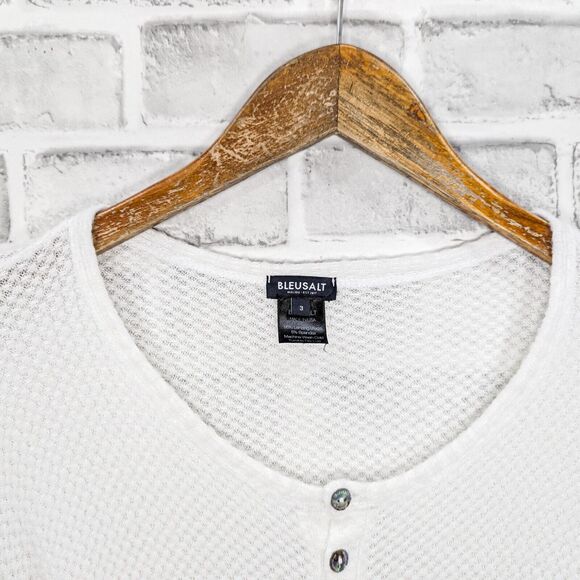BLEUSALT Malibu Men's Waffle Henley in white knit modal size 3 fit Large - Picture 2 of 6